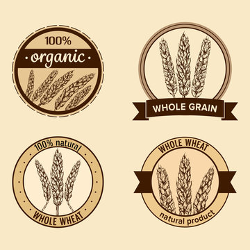Set of four labels with hand drawn wheat ears