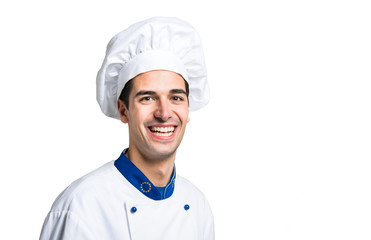 Young chef isolated on white