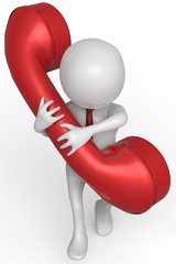 businessman holding red telephone