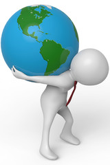 businessman holding the world bird eye view