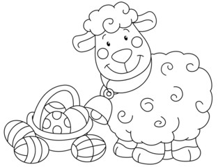 coloring book with a lamb and Easter basket