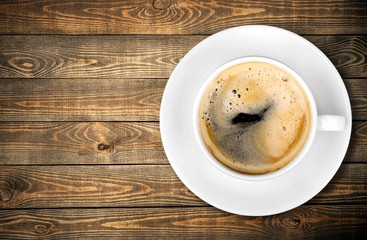 Cafe. Soft focus on latte coffee cup - vintage effect process