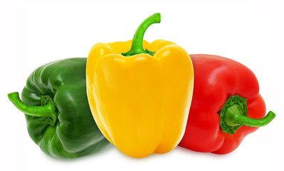 Group of variegated paprika on a white background isolated