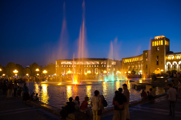 Singing fountains at night in the main square of Yerevan