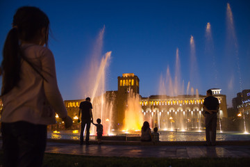 Singing fountains at night in the main square of Yerevan,