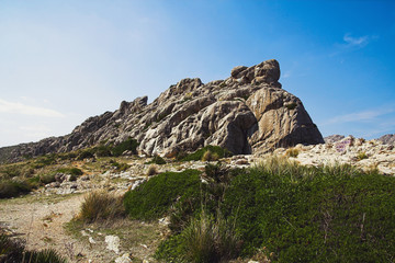 Craggy rock on cape Formentor. Majorca, Spain