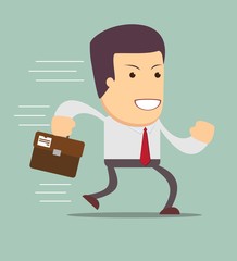 Smiling businessman running to work.