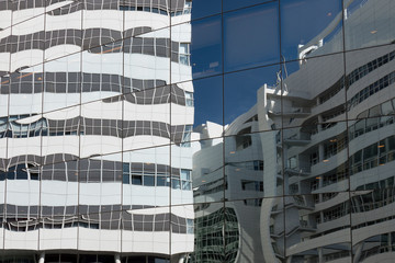 Glass facade of the Anton Phillips Hall.