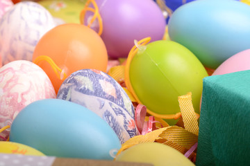 Easter setting with gift box and spring decoration