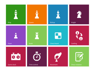 Playing chess icons on color background.