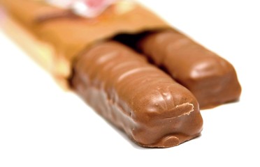Chocolate bars on white background.