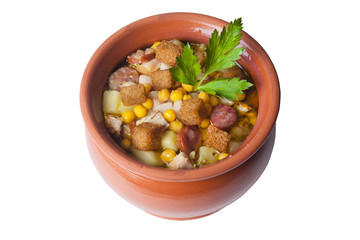 soup pot with smoked sausage potatoes and corn