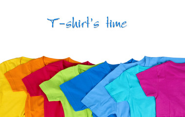 colorful t-shirts on white background