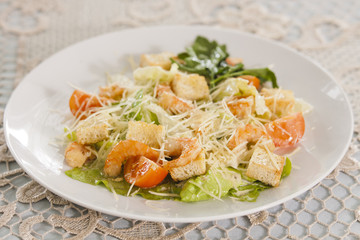 Shrimp salad with croutons.