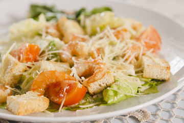 Shrimp salad with croutons.
