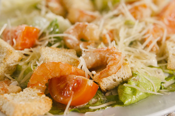 Shrimp salad with croutons.