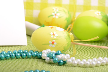 Easter setting with gift box and spring decoration