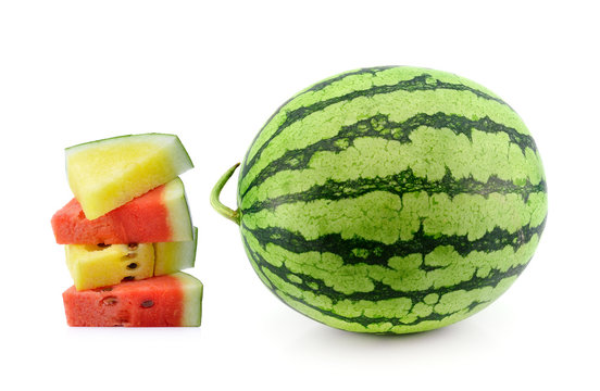 red  and yellow water melon on white background
