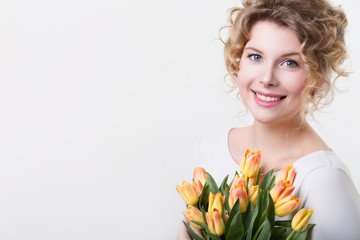 Fototapeta premium Cute woman with flowers