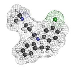 Clomipramine tricyclic antidepressant drug molecule. 