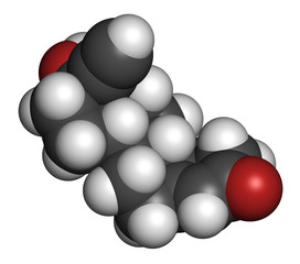 Norethisterone (norethindrone) progestogen hormone drug. 