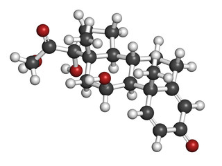 Prednisolone corticosteroid drug molecule. 