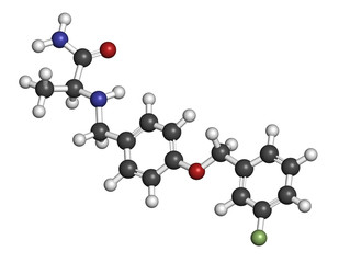 Safinamide Parkinson's disease drug molecule. 