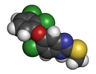 Triclabendazole anthelmintic drug molecule. 