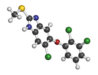Triclabendazole anthelmintic drug molecule. 