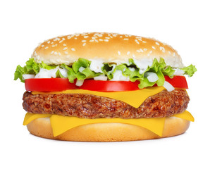 Big classic hamurger isolated on white
