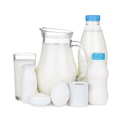 Organic dairy products isolated on white background