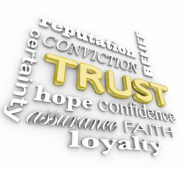 Trust 3d Word Collage Assurance Credibile Reputation Loyalty