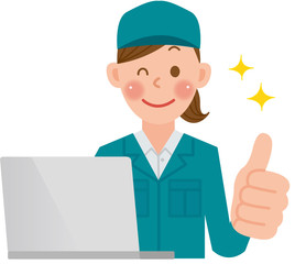 作業員　女性　パソコン　グッド