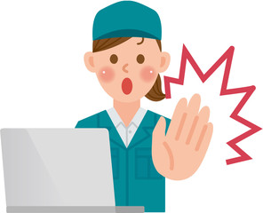 作業員　女性　パソコン　ストップ