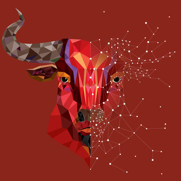 Red bull head with geometric pattern- Vector illustration