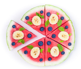 Watermelon pizza on white