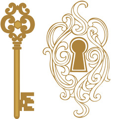 Key hole and golden key