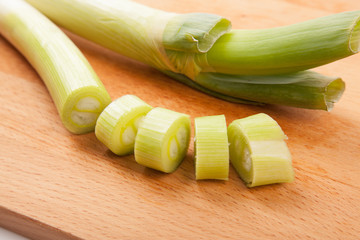 Chopped Leeks on  cutting board