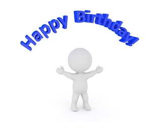 3D Character and Happy Birthday Text