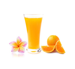 colorful plumeria flower and Orange juice  on white