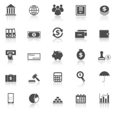 Banking icons with reflect on white background