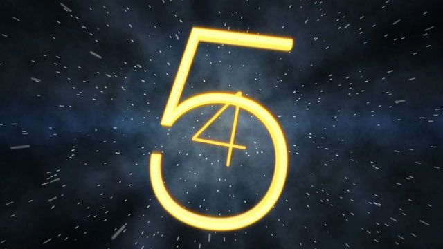 Stylish countdown from 9 to 0, glow digits in cosmos space
