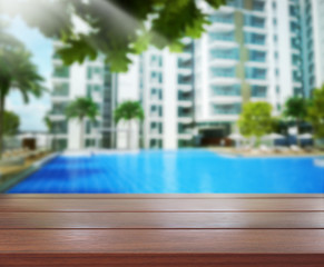 Table Top And Blur Building Background