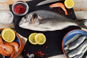 Fish  with  spices , salt and shrimps - healthy food.