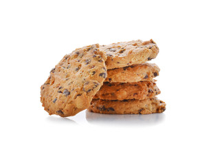 Cookies with chocolate chips on a white background