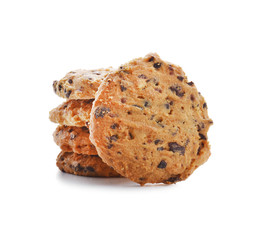 Cookies with chocolate chips on a white background