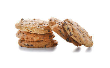 Cookies with chocolate chips on a white background