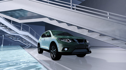 Modernes SUV in einer Empfangshalle