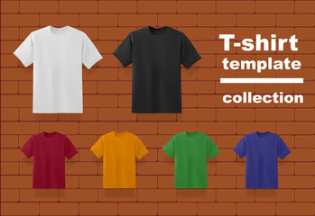T-shirt template collection on orange brick wall