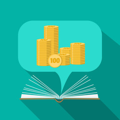 Open book paper with speech cloud. Money in a speech cloud. 